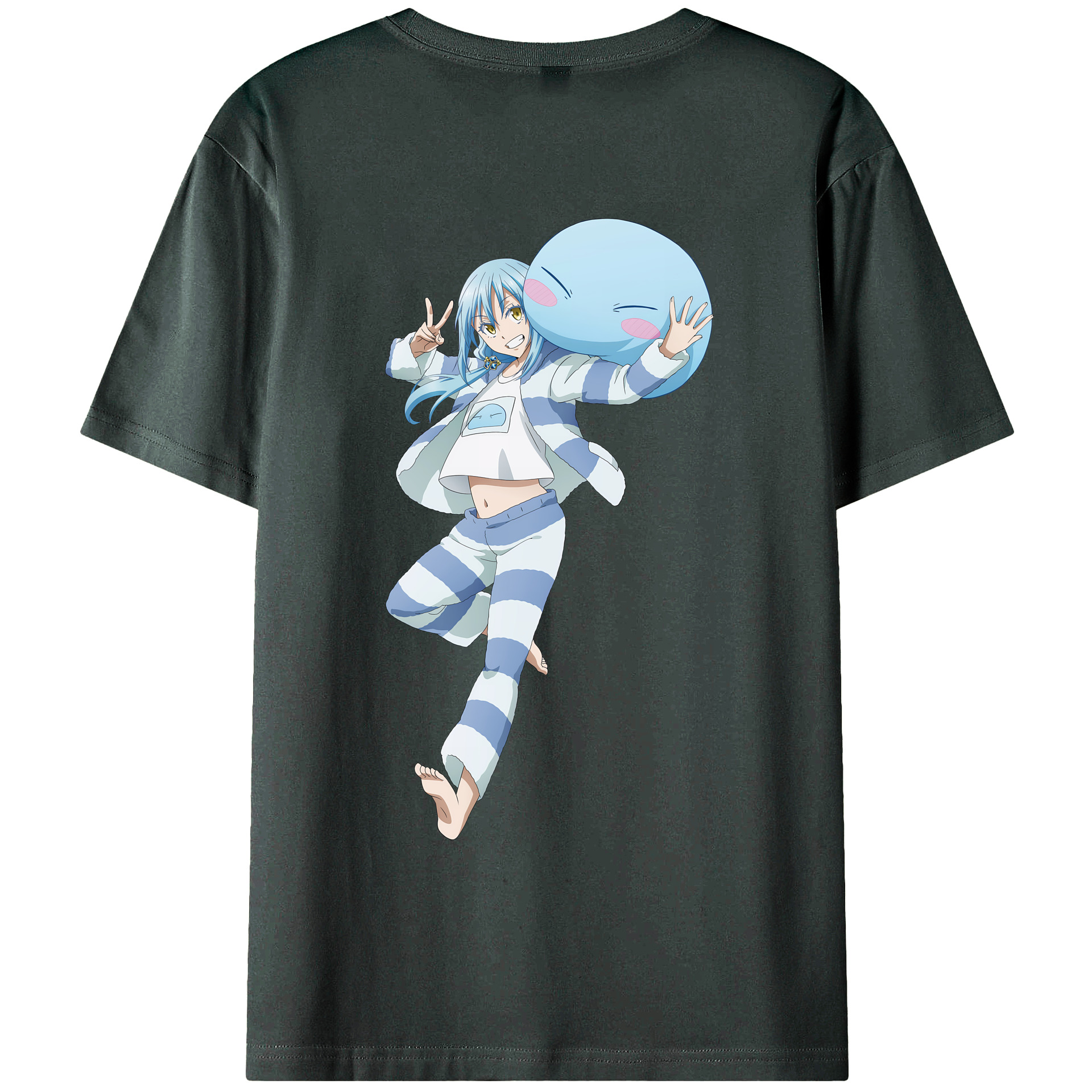 （画像用） 転スラ Regarding Reincarnated to Slime 綿100％ メンズ半袖Tシャツ（バックプリント） 通気性
